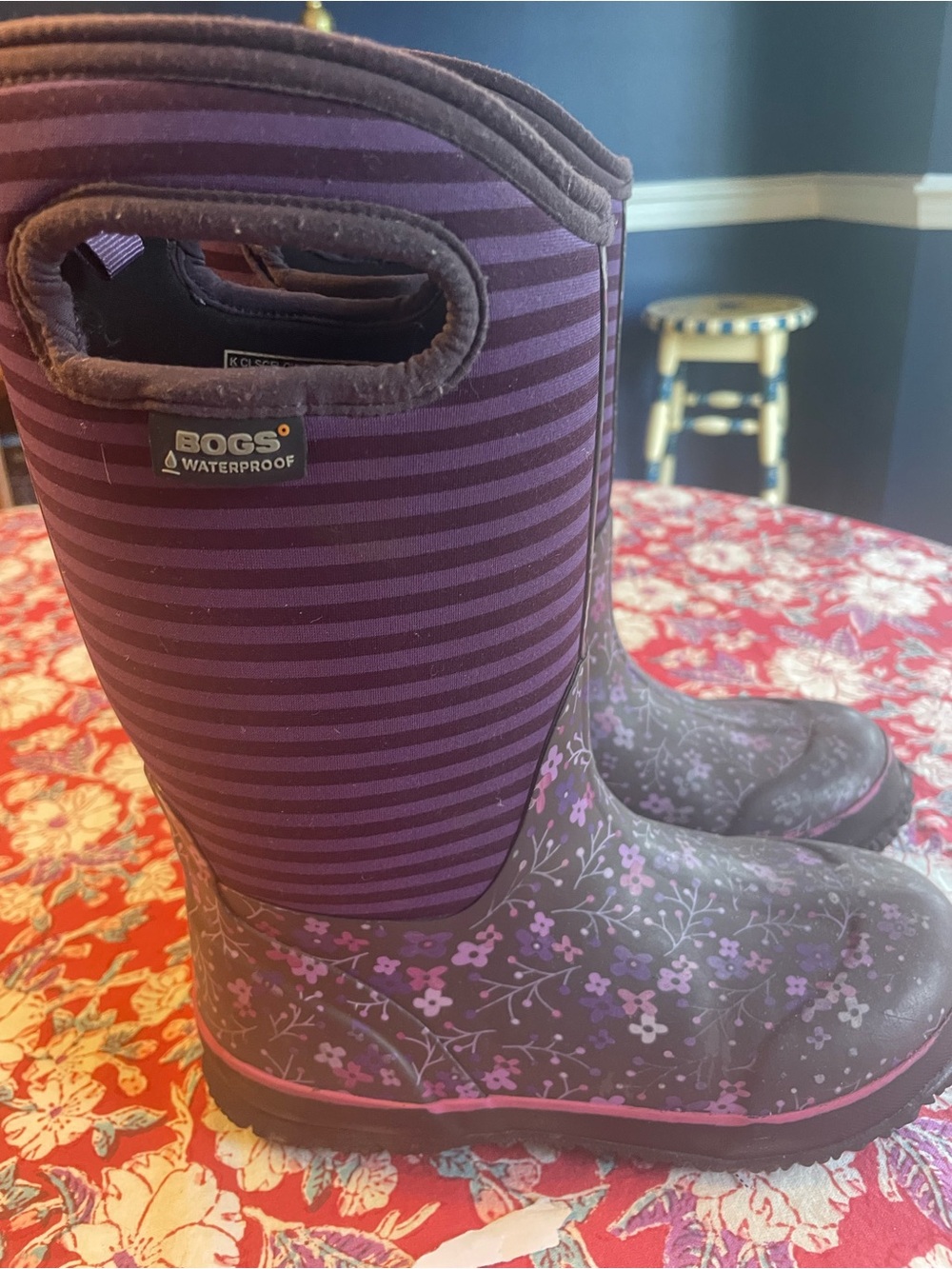 Bogs Waterproof girls 3 snow boots Purple Floral Pull-On Boots -32